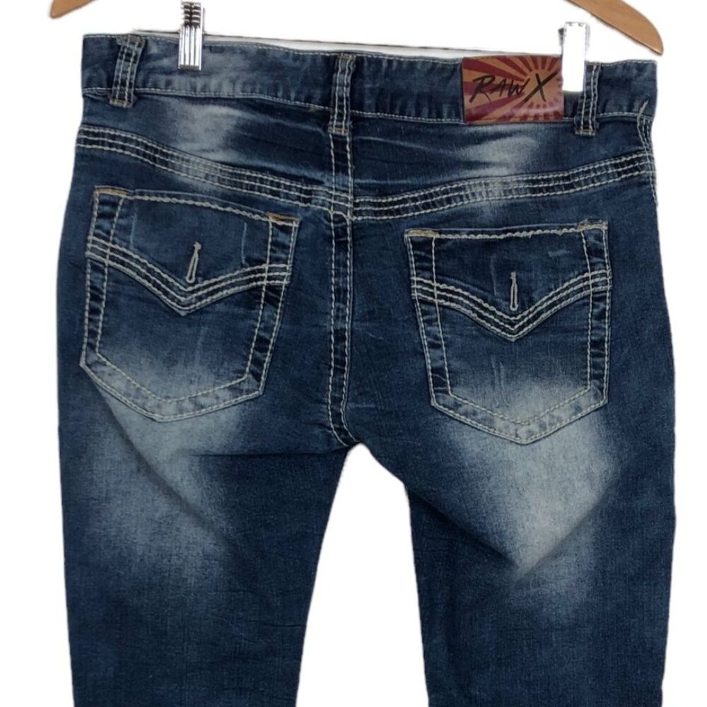 RawX Stretch Mens Jeans Sz 32 Distressed Contrast Double Stitching Med Dark Wash - Picture 6 of 11